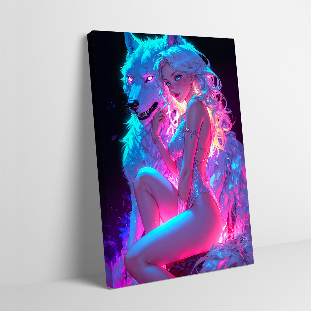 Women Accessories Poster - Sexy Neon Wolf Woman Printing Poster