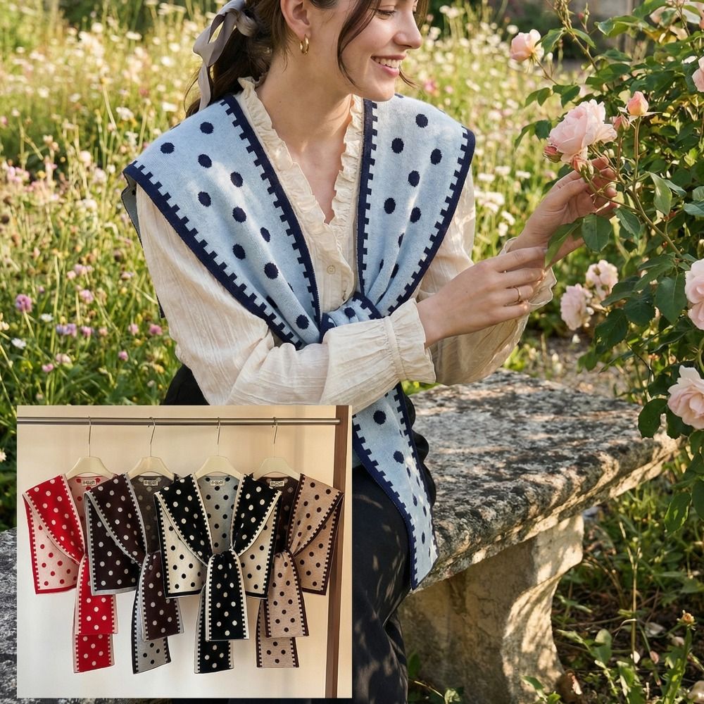 Women'S Korean Accessories - Retro Cape Polka Dot Knitted Shawl