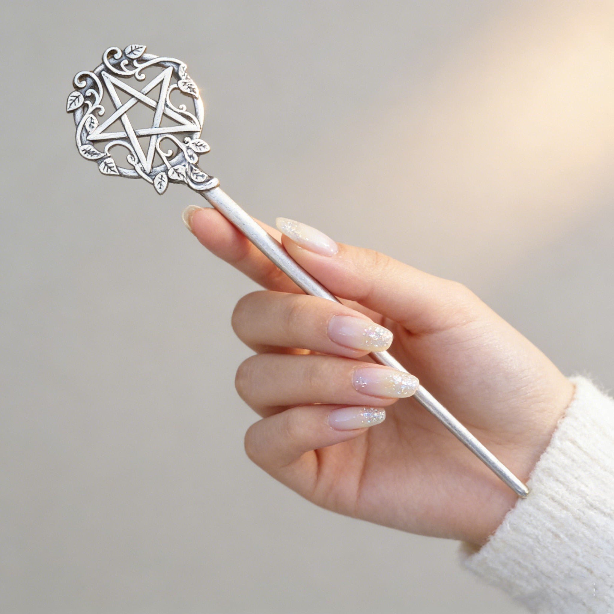 Women Accessories Trendy - 1pc Mystical Pentagram Hair Stick Silver