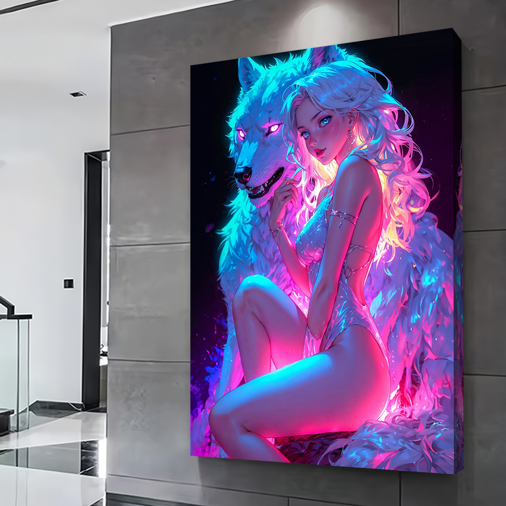 Sexy Neon Wolf Woman Printing  - Women Accessories Poster incelemesi ve fiyatı